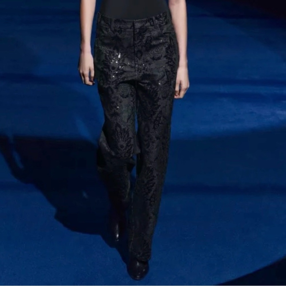 ZARA STRAIGHT CUT BLACK SEQUIN DENIM JEANS SIZE 4/36 NWT